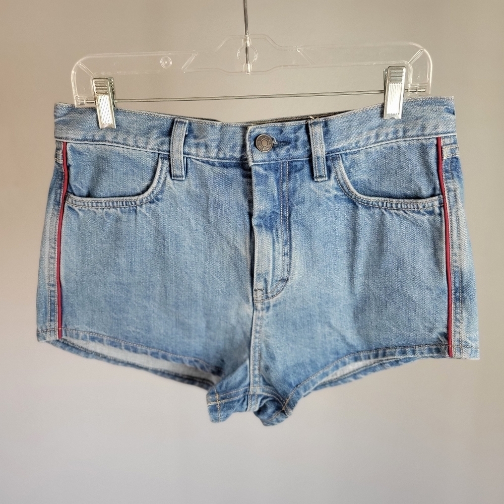 FREE PEOPLE // high waist red piping short denim shorts